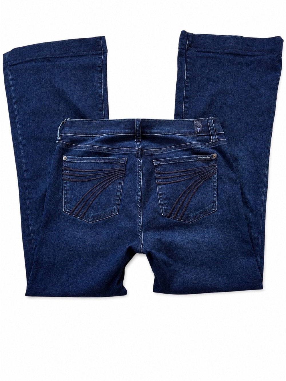 NWOT 7 For All Mankind Dojo Blue Black Santiago Mid Rise Flare Jeans Size 29